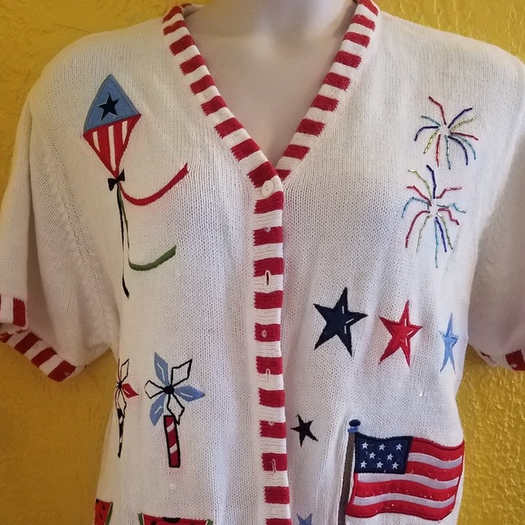 Quacker Factory Sweaters - Quacker Factory Nautical PATRIOTIC Cardigan 1X 20